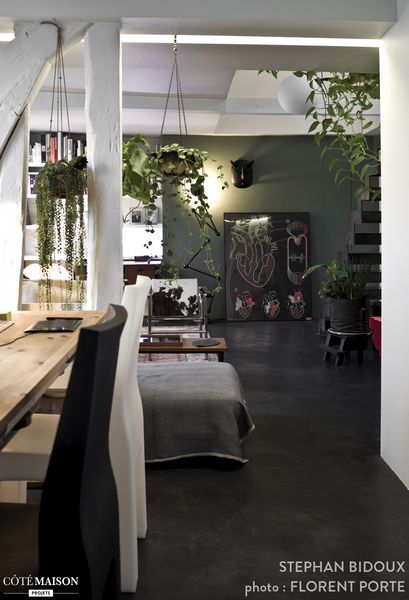 A stylish duplex with exposed beams