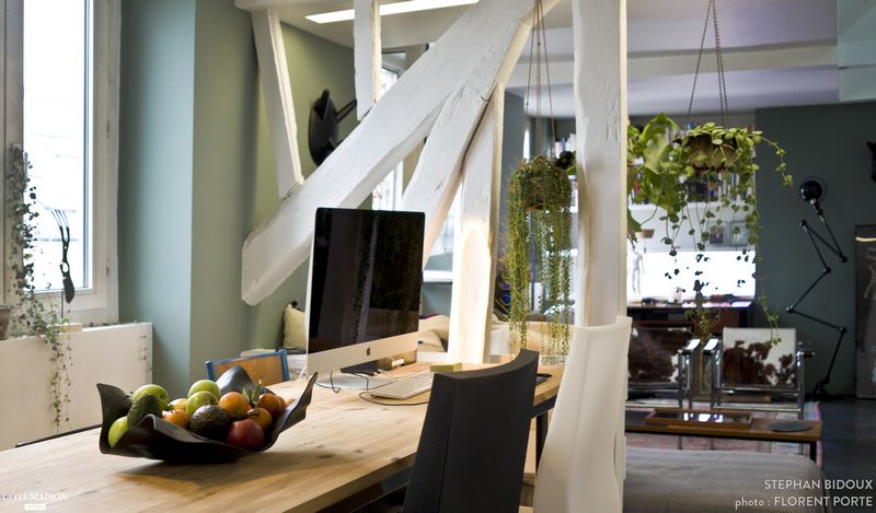 A stylish duplex with exposed beams