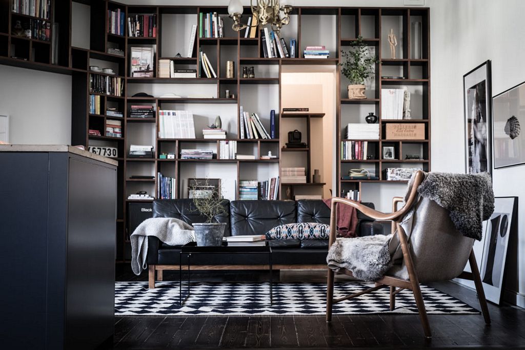 Swedish apartment with dark floor styled by Emma Hos