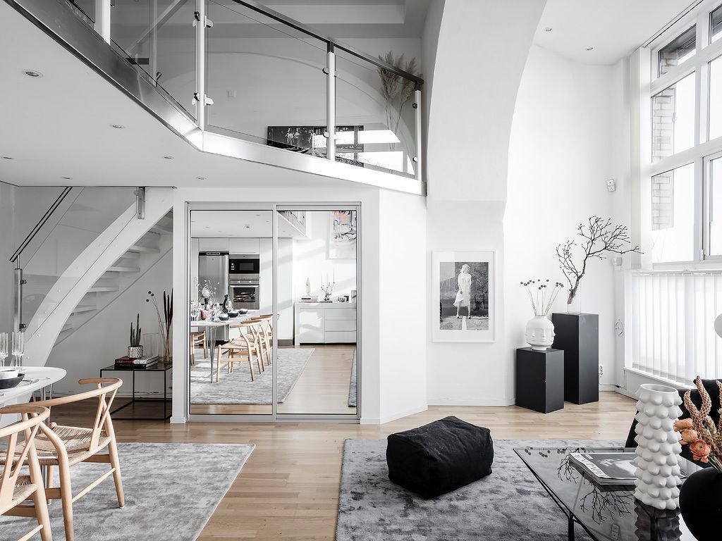An eclectic studio in black and white hues