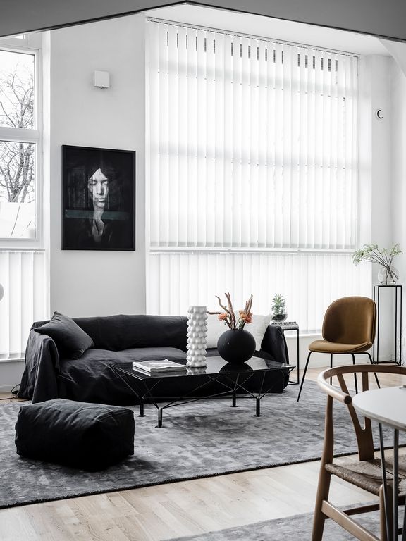An eclectic studio in black and white hues