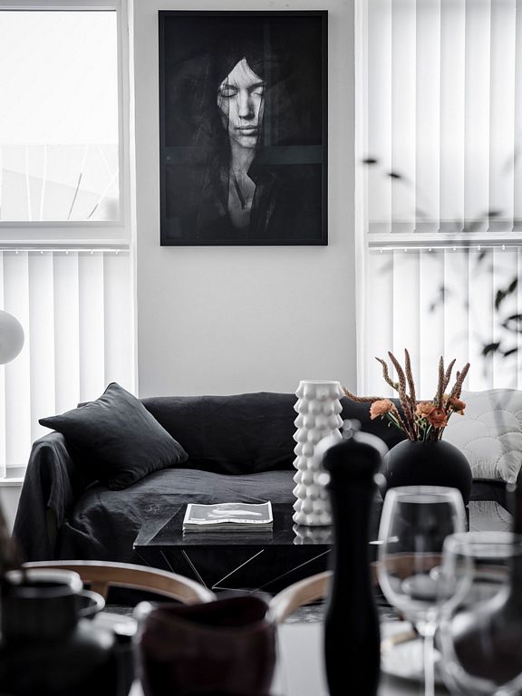 An eclectic studio in black and white hues