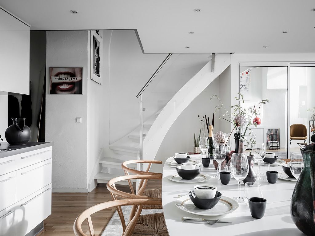 An eclectic studio in black and white hues